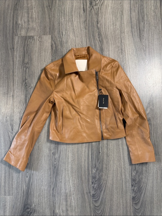 Massimo Dutti Jackets & Blazers - Classic Asymmetric Zip Leather Jacket - Tan